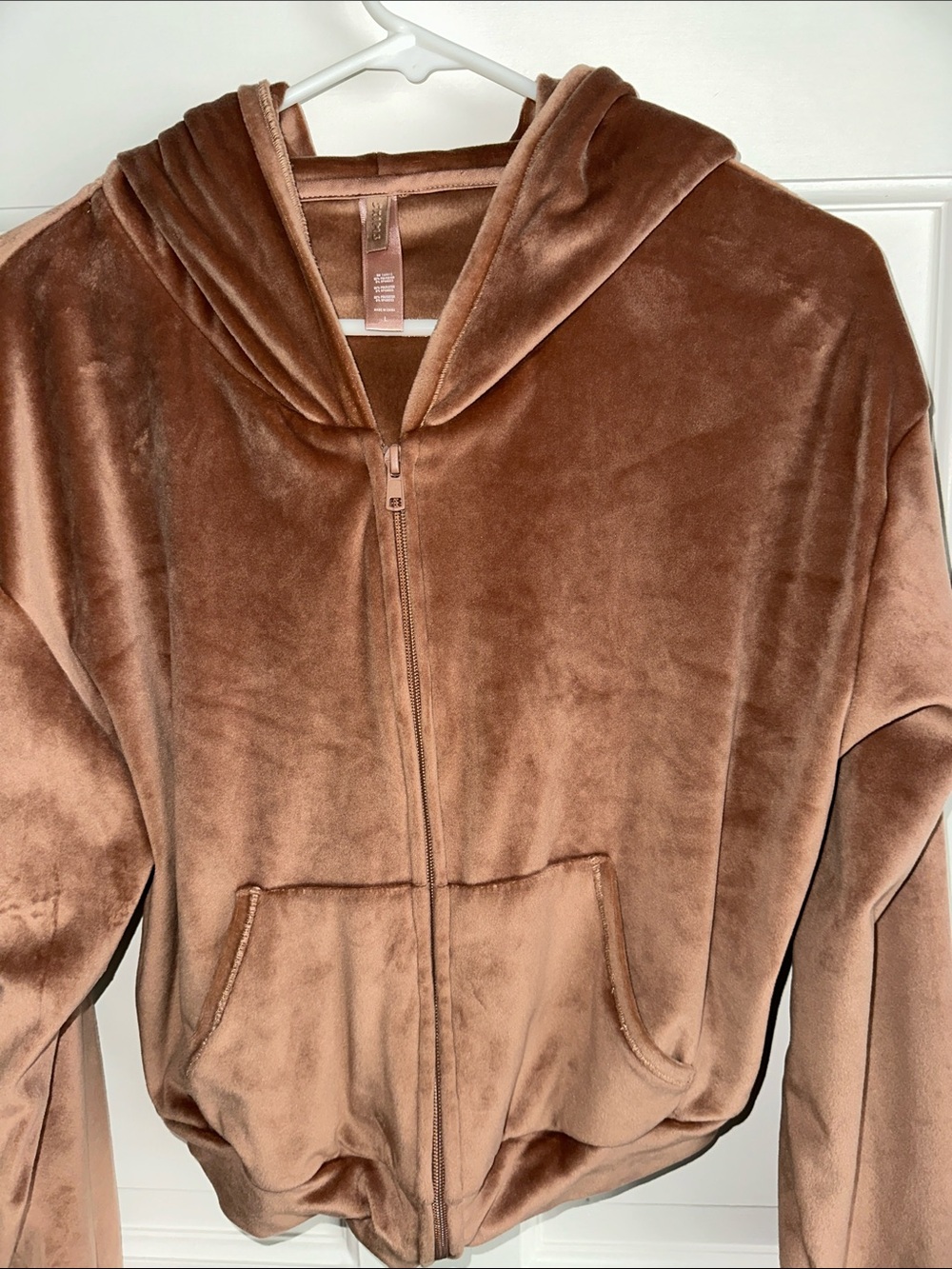 Skims Velour Plush Zip-Up Hoodie Jacket in Brown